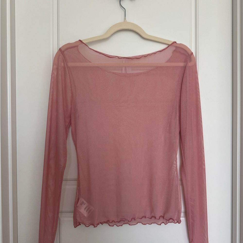Out from Under Urban Outfitters UO Top Women Medium Pink Mesh Sheer - Picture 2 of 4